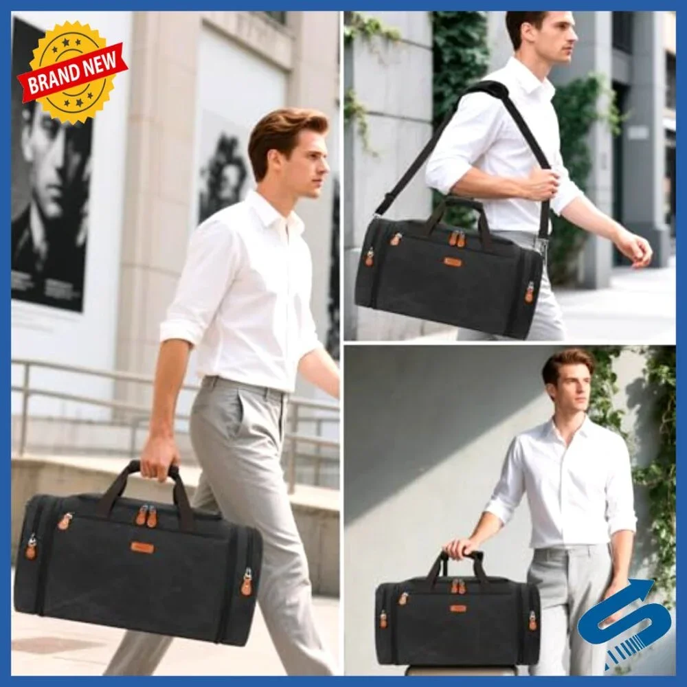 Expandable Canvas Travel Duffle Bag with Toiletry Bag Water-Resistant Carry On